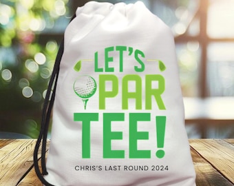 Golf Let’s Par-Tee Favor Bag, Retirement Round 2024 Cotton Sack for Golf Outing Keepsake or Party Gift Bag, Golf Goodie Bag, Party Favor Bag
