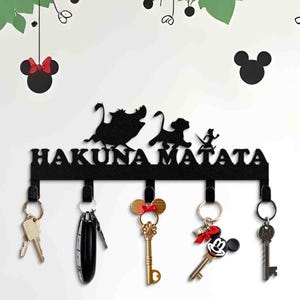 Hakuna Matata Key Holder - Durable Metal Hooks - Lion Wall Art with Key Holder - Kids Comic Characters Themed Room Decor - Metal Mother Sign