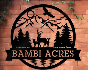 Personalized Deer Family Metal Sign: Nature Lover Wall Art