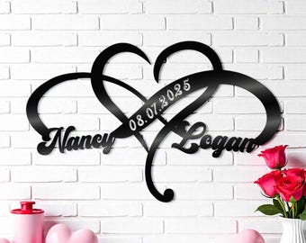 Personalized Love Infinity Metal Sign: Custom Names & Date, Anniversary Decor