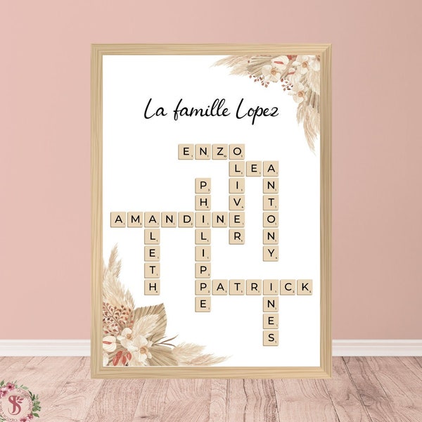 Affiche Scrabble / prénom / famille/ cadeau / décoration / idée cadeau / personnalisé / pêle-mêle