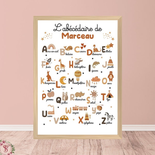 Affiche abécédaire / poster alphabet éducatif et décoratif pour chambre d'enfant ou salle de jeux / cadeau pour enfant / objet / animaux