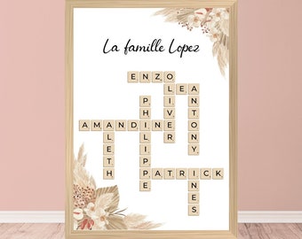 Affiche Scrabble / prénom / famille/ cadeau / décoration / idée cadeau / personnalisé / pêle-mêle