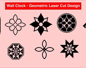Wall Clock Geometric Laser Cut Design -10 Nos, CNC Cutting Router Cut Wood Cut Plan Template Download Digital Vector Files SVG File CDR File