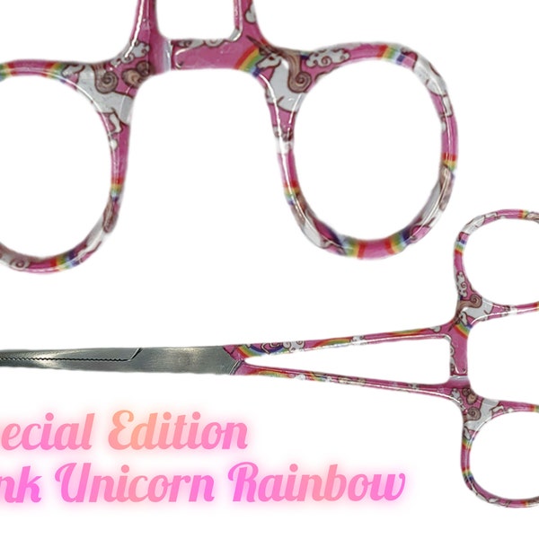 Pince Infirmière Kocher - estampes roses - pince artère Pean - Pink Unicorn Rainbow