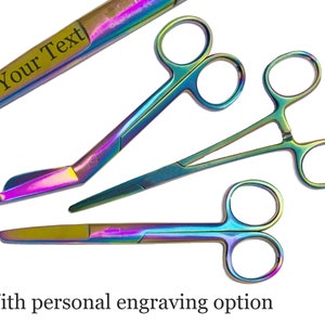 Verpleegkundige scharen set - Rainbow coloured - kocher en verbandschaar en chirurgische schaar - nurse gift set - text gravering optie