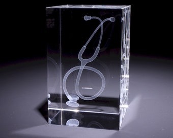 Stéthoscope en bloc de verre 3D - cadeau infirmière / cadeau médecin / cadeau médecin / cadeau médicament - cadeau infirmière - presse-papier