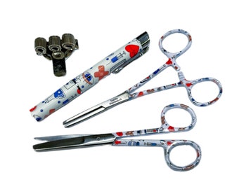 Ensemble d'infirmières - Impression médicale - Ciseaux chirurgicaux et Kocher, porte-stylo et lampe-stylo - cadeau d'infirmière