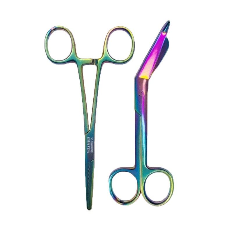 Kocher y tijeras de enfermera Bronce / Arco iris / Negro / Azul set de enfermera con tijeras para vendajes Arcoíris