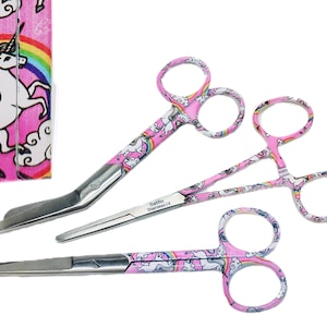 Set di forbici per allattamento - Unicorno rosa arcobaleno - Forbici per bende / Kocher / Forbici chirurgiche - set regalo per infermiere
