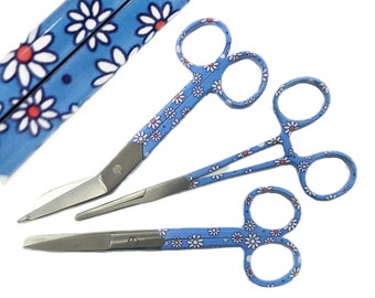 Nursing scissors set - bandage scissors + kocher + surgical scissors - nurse gift set - flowers - Dazzeling Daisies