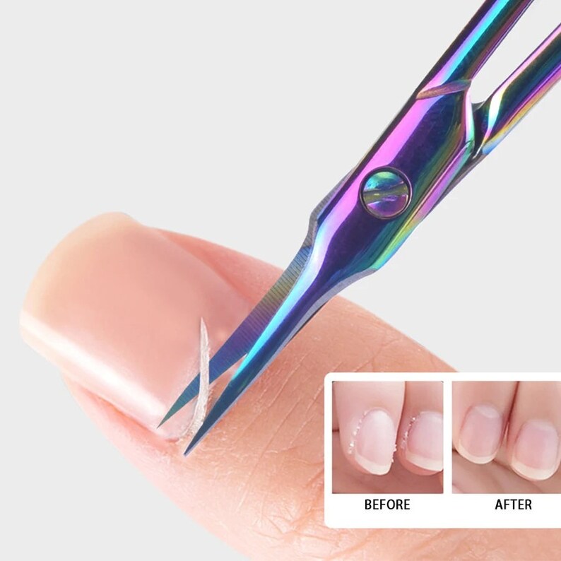 Tijeras para cutículas Arco iris Herramienta de manicura Tijeras para piel muerta Punta curva muy fina Tijeras para cutículas tijeras de precisión imagen 4