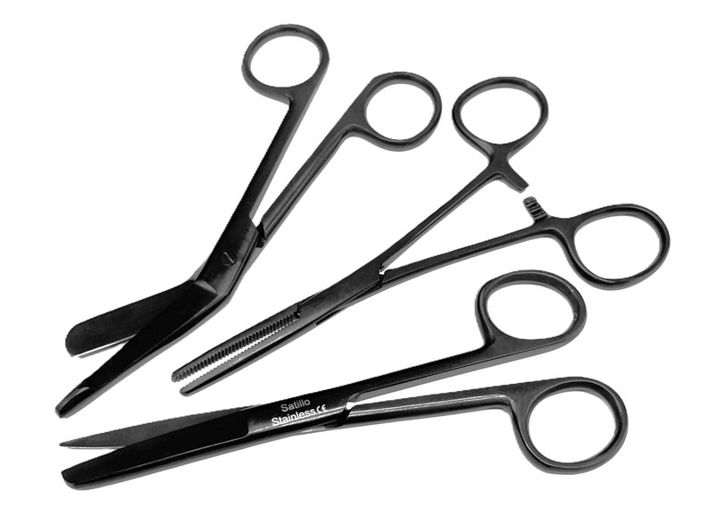 Nursing scissors set Black Edition 3 pieces kocher bandage scissors surgical scissors nurse gift set text engraving option image 1