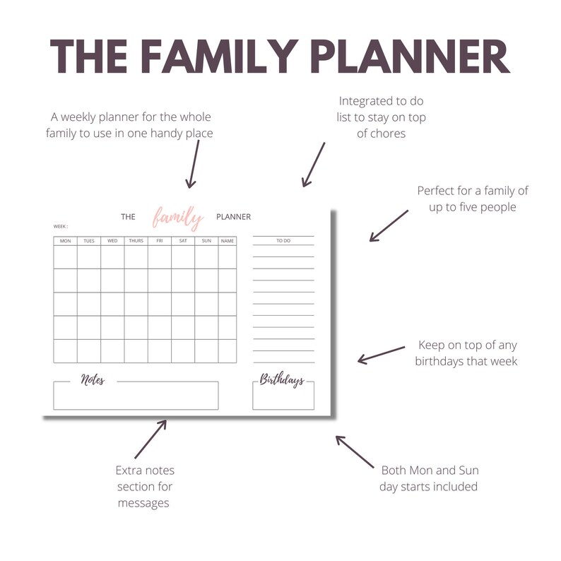 The Family Planner Printable Weekly Planner Instant Etsy