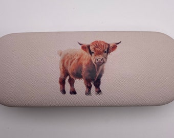 Eye Glasses hard case Highland cow design with protective felt lining.