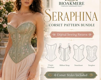 4 Corset Sewing Patterns PDF: Overbust, Sweetheart, Strapless, Ribbon Strap, XS–XXL