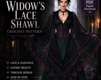 Widow's Lace Shawl Crochet Pattern | Gothic Victorian Triangle Wrap PDF Download - Tejer