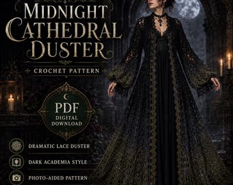 Gothic Crochet Duster Pattern PDF: Midnight Cathedral Lace Cardigan with Bell Sleeves