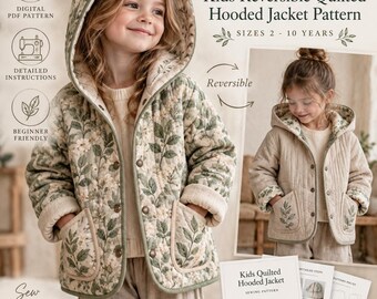 Patrón de costura para chaqueta acolchada infantil, abrigo reversible con capucha (PDF)