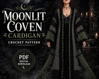 Moonlit Coven Crochet Cardigan Pattern | Witchy Bishop Sleeve Duster PDF, XS-3XL