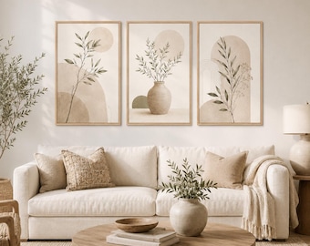 Conjunto de láminas decorativas botánicas beige para pared, arte minimalista imprimible (descarga digital)