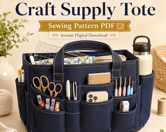 Patrón de costura para bolso de tela con 15 bolsillos, organizador ideal para principiantes (descarga digital) - Bolso tote