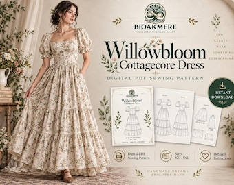 Willowbloom Cottagecore Dress Sewing Pattern, Puff Sleeve Maxi (PDF)