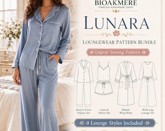 Women's Pajama Sewing Pattern Bundle: 4 Lounge Styles (XS-XXL) (Digital Download)