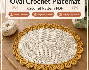 Oval Crochet Placemat Pattern | Scalloped Border Doily, Beginner Friendly (PDF Download) - decoración del hogar
