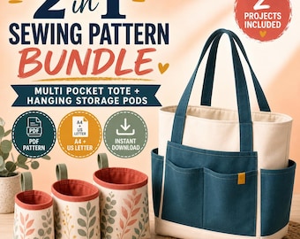 Paquete de patrones de costura para bolso tote con múltiples bolsillos y organizadores colgantes (descarga en PDF) - Bolso tote
