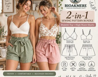 2-in-1 Bralette Top + High Waist Shorts Sewing Pattern Bundle (PDF)