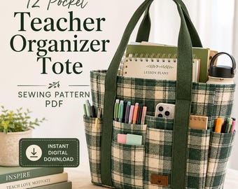 Patrón de costura para bolso organizador de profesor con 12 bolsillos (descarga digital) - patrón de costura