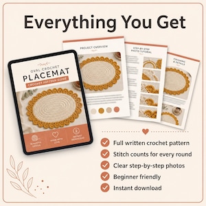 Oval Crochet Placemat Pattern | Scalloped Border Doily, Beginner Friendly (PDF Download) - decoración del hogar image 7
