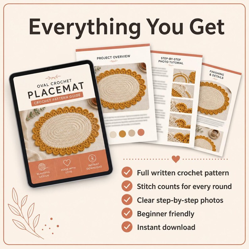 Oval Crochet Placemat Pattern | Scalloped Border Doily, Beginner Friendly (PDF Download) - decoración del hogar image 7