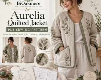 Quilted Jacket Sewing Pattern PDF, Reversible Women’s Coat Pattern, XS–5XL, A0 + Projector