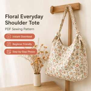 Tote Bag Sewing Pattern, Beginner Shoulder Tote with Knot Straps (PDF Download)