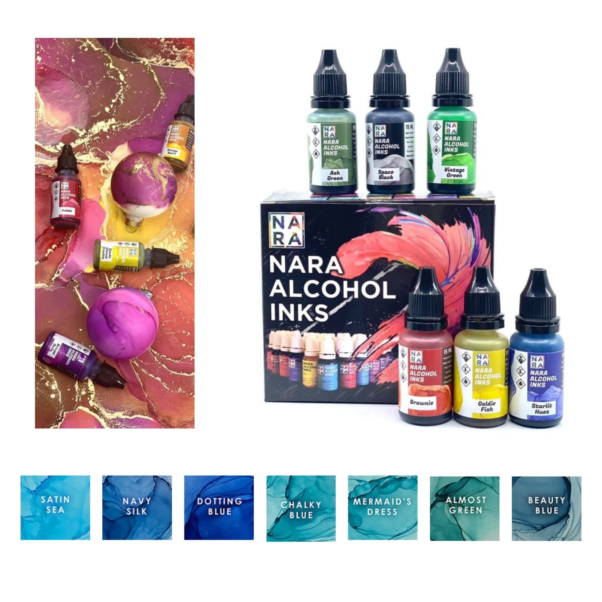 Alcohol Ink Set - 24 Highly Saturated Alcohol Inks - Acid-Free, Fast-Drying  and Permanent Alcohol-Based Inks - Versatile Alcohol Ink for Epoxy Resin,  Tumblers, Fluid Art Painting, Glass, Metal etc.