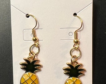 Ananas Gold Ton Tropfen Ohrstecker Neu