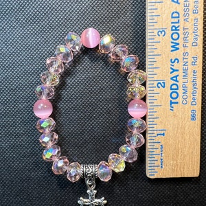 Cross Pink Glass Beads Stretch Bracelet A Sister Is Gods Way Of Making Sure We image 2