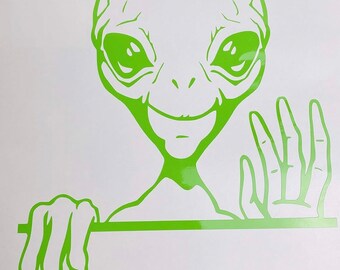 Alien Waving Green Vinyl Car Window Laptop Decal