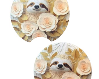Sloth Floral Car Cup Holder Coasters Set New