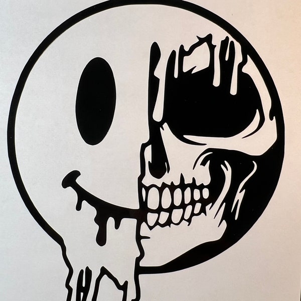 Smiley Face Melting Skull Vinyl Car Laptop Window Decal New