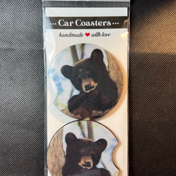 Black Bear Cub Car Cup Holder Coasters Set New