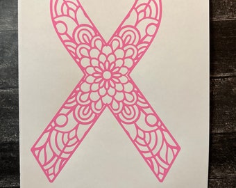 Pink Mandala Ribbon Breast Cancer Awareness Vinyl Car Decal