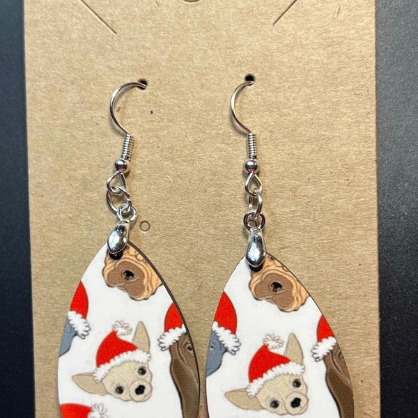 Chihuahua Christmas Teardrop Earrings MDF New