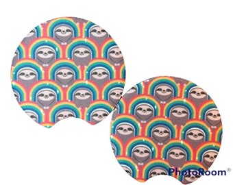 Sloth Rainbow Set Of 2 Car Cup Holder Coasters New