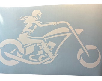 Woman On Motorcycle Vinyl Car Window Laptop Decal