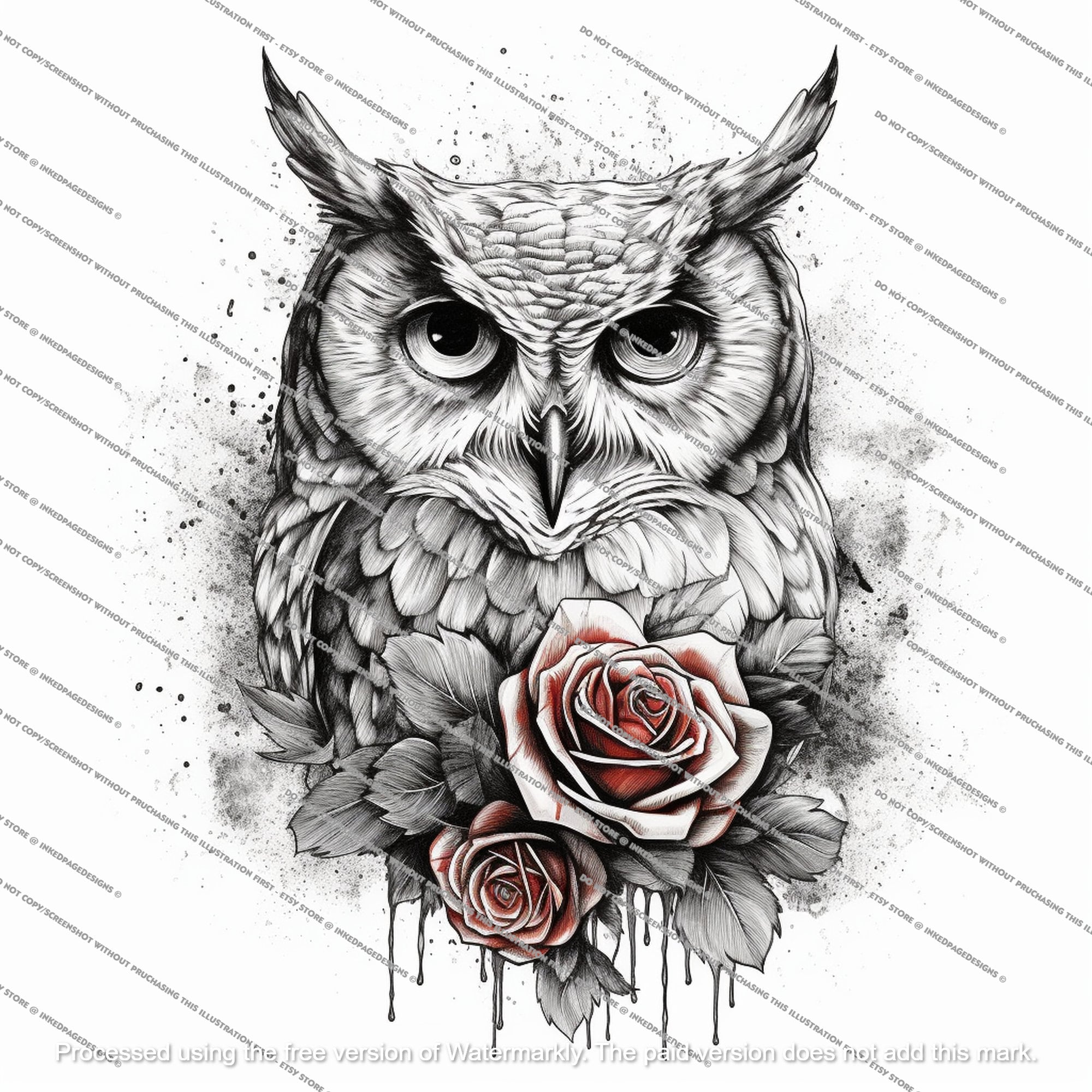 Buy Owl  Roses Tattoo Enigmatic Nocturnal Floral Design Online in India   Etsy