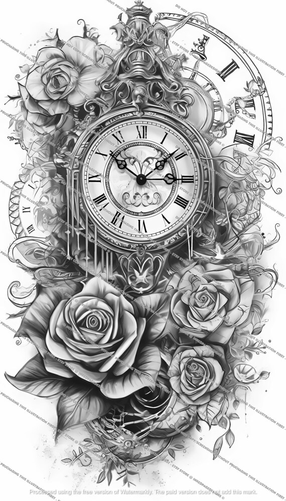 Timeless Clock & Roses Tattoo Vol. 1 Instant Download Tattoo - Etsy