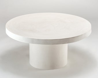 White Round Coffee Table - Artistic, Handmade, Unique, Cylindrical one leg and Round top